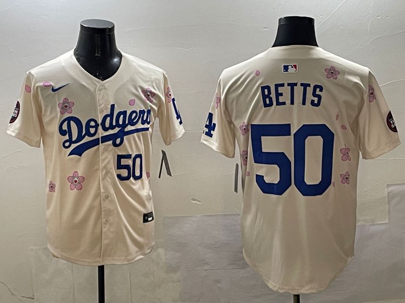 Men Los Angeles Dodgers #50 Betts Cream Sakura Edition 2025 Nike MLB Jersey style 3->los angeles dodgers->MLB Jersey